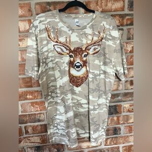 Camo Deer Embellished Short Sleeve Tee
